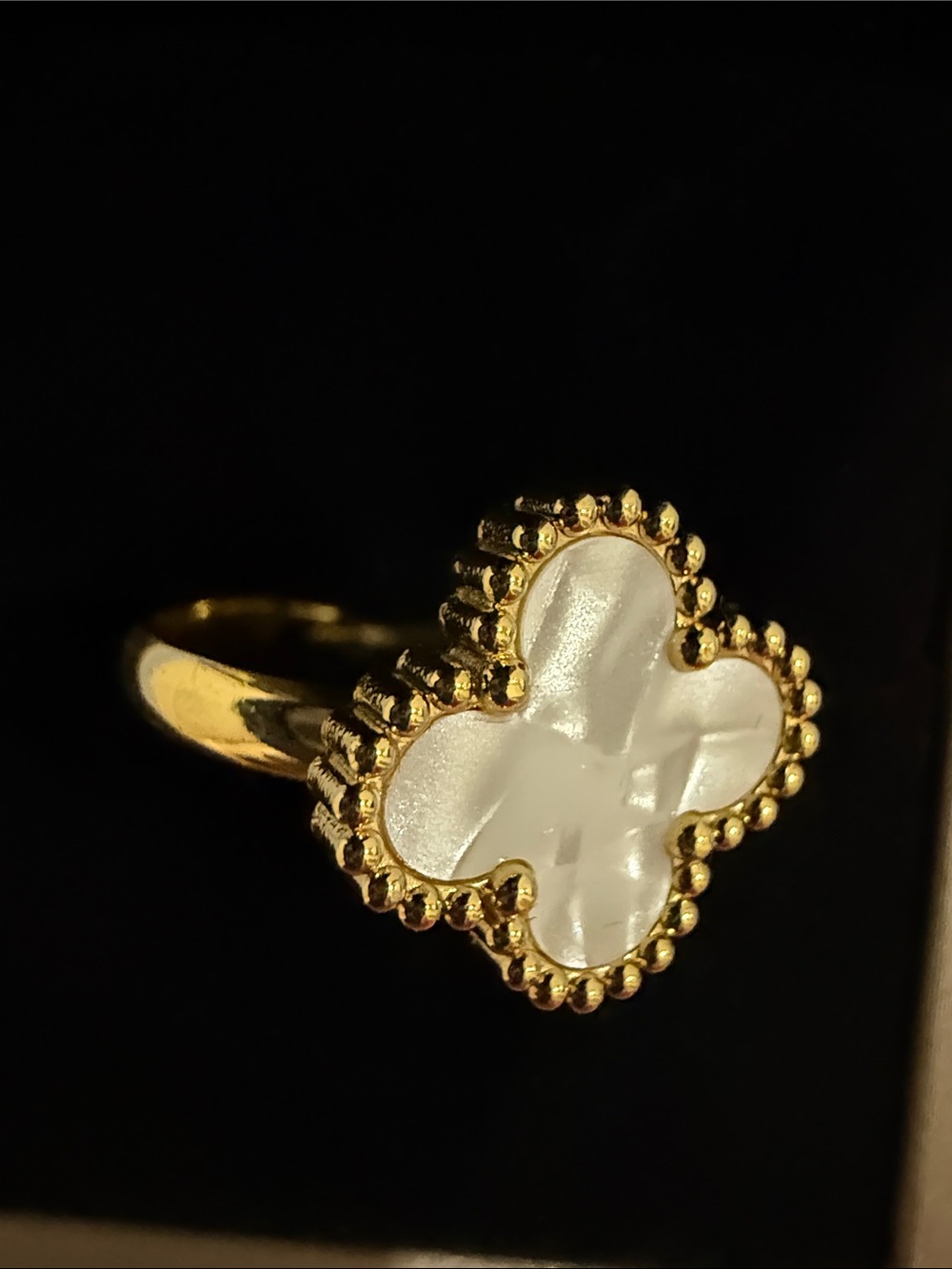 Gold and White Clover Statement Ring - Women Size 9